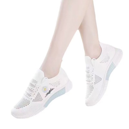 Breathable & Stylish Women's Running Shoes - Soft Sole, Lightweight, Mesh Upper with Floral Embroidery, Casual Outdoor Sports Footwear in White, Ladies Sneakers