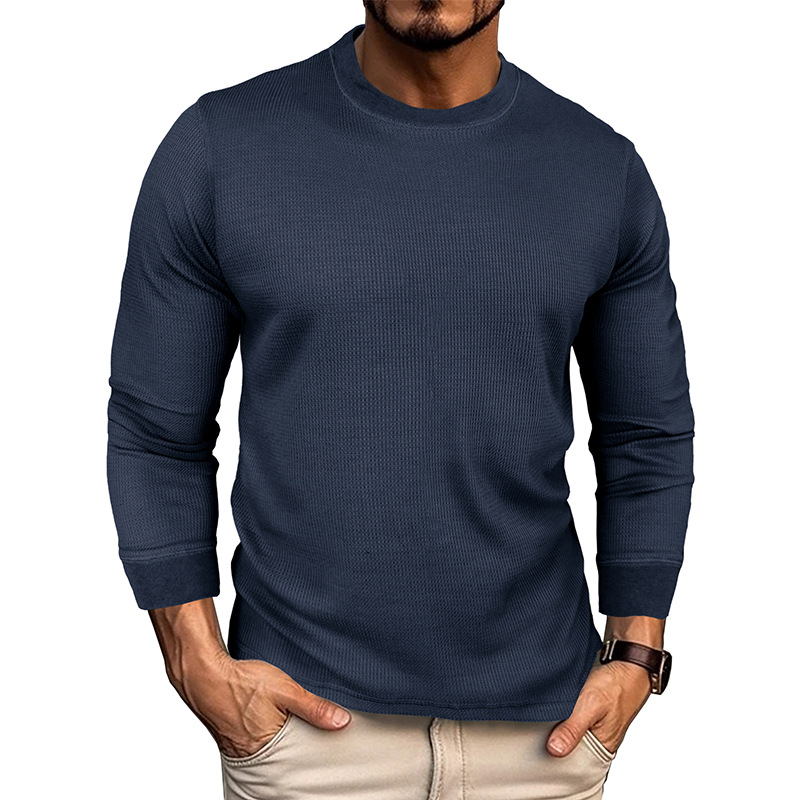 Mens Crewneck Pullover Sweater Waffle Textured Long Sleeve Knitted Sweaters