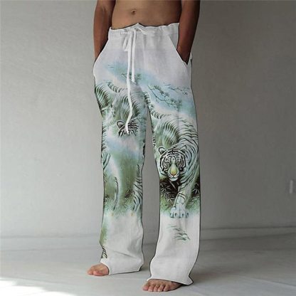 Men's Beach Pants Drawstring Elastic Waist Front Pocket Tiger Pattern Comfortable Soft Casual Everyday Fashion Designer