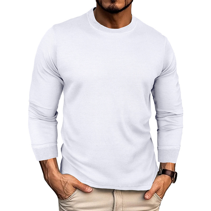 Mens Crewneck Pullover Sweater Waffle Textured Long Sleeve Knitted Sweaters
