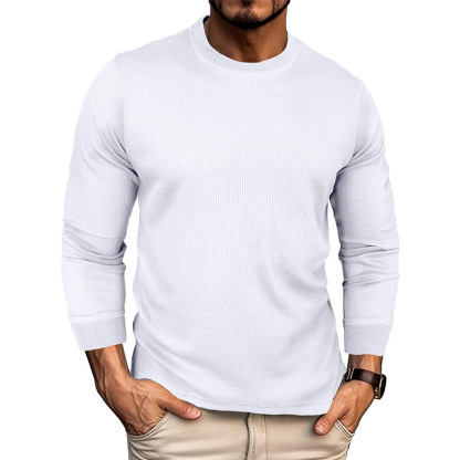 Mens Crewneck Pullover Sweater Waffle Textured Long Sleeve Knitted Sweaters