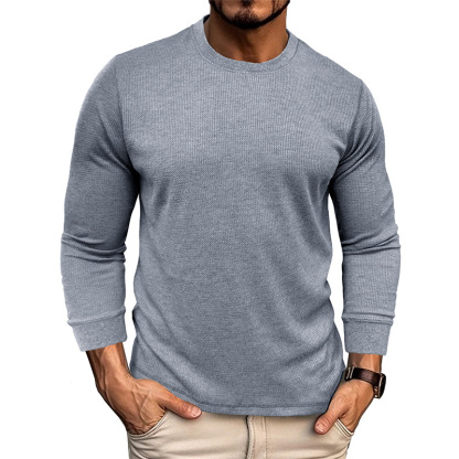 Mens Crewneck Pullover Sweater Waffle Textured Long Sleeve Knitted Sweaters