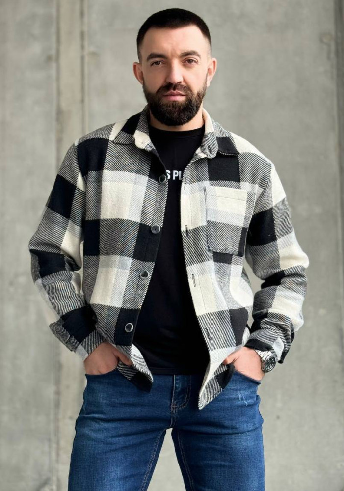 Men's thickened casual fashion versatile plaid shirt jacket warm shirt
