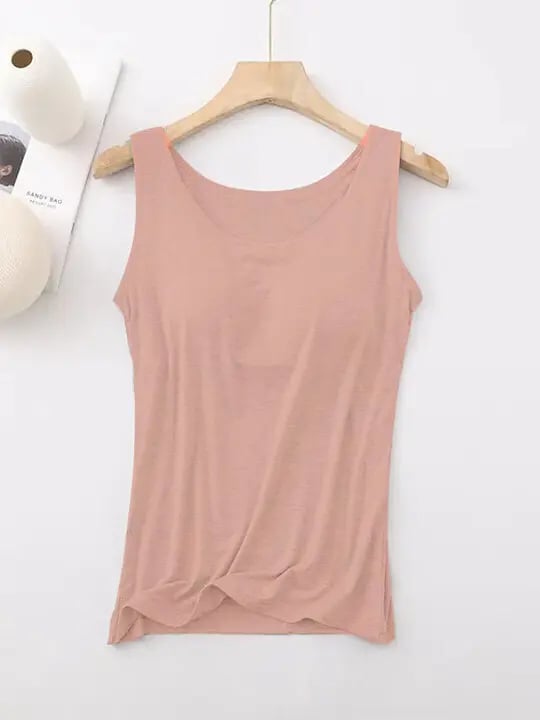 Women's Tank Top with Built-In Bra, Sleeveless Casual Basic Round Neck Regular