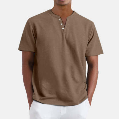 Men's Summer Solid Color Henley Short Sleeve T-shirt