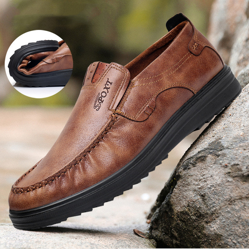 Mens Comfy Casual Non-slip Loafers Leather Shoes