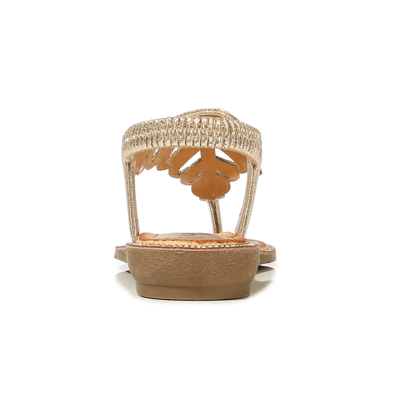 T-strap Leaf Rhinestone Flats Sandals