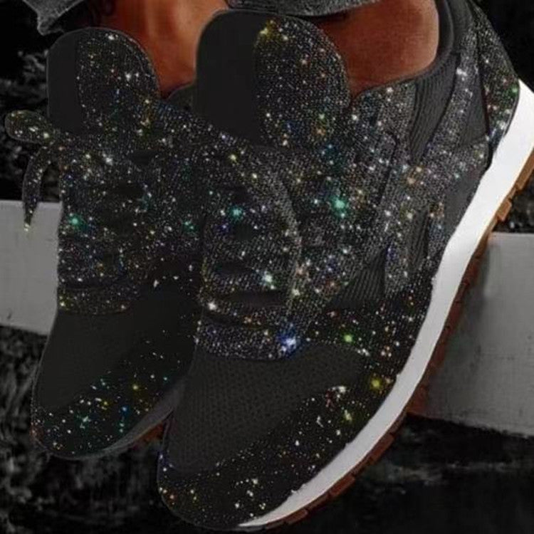 New Flat Mesh Rhinestone Sneakers