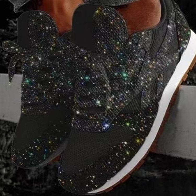 New Flat Mesh Rhinestone Sneakers