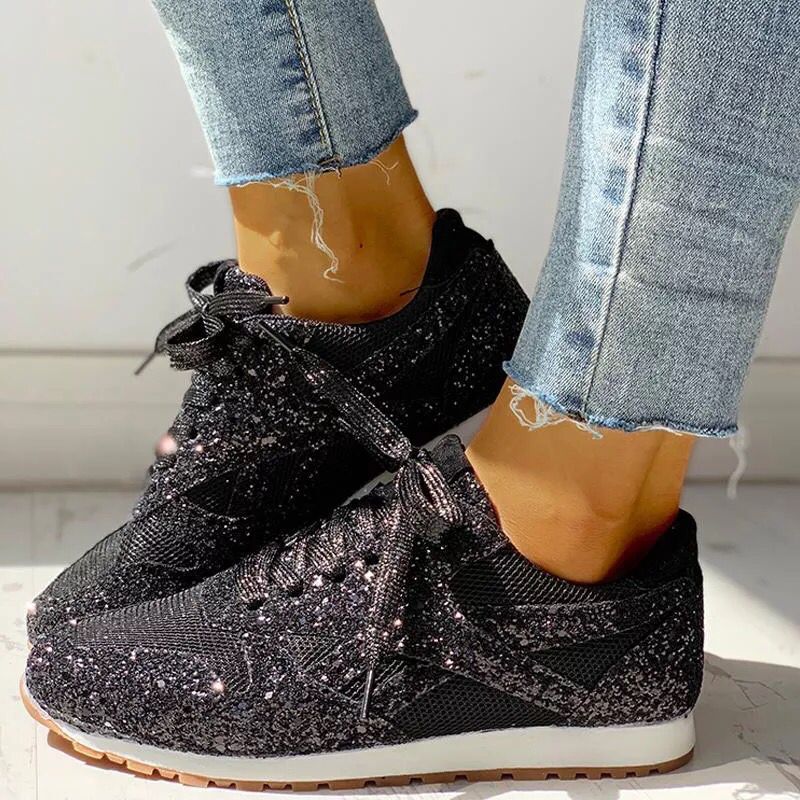 New Flat Mesh Rhinestone Sneakers