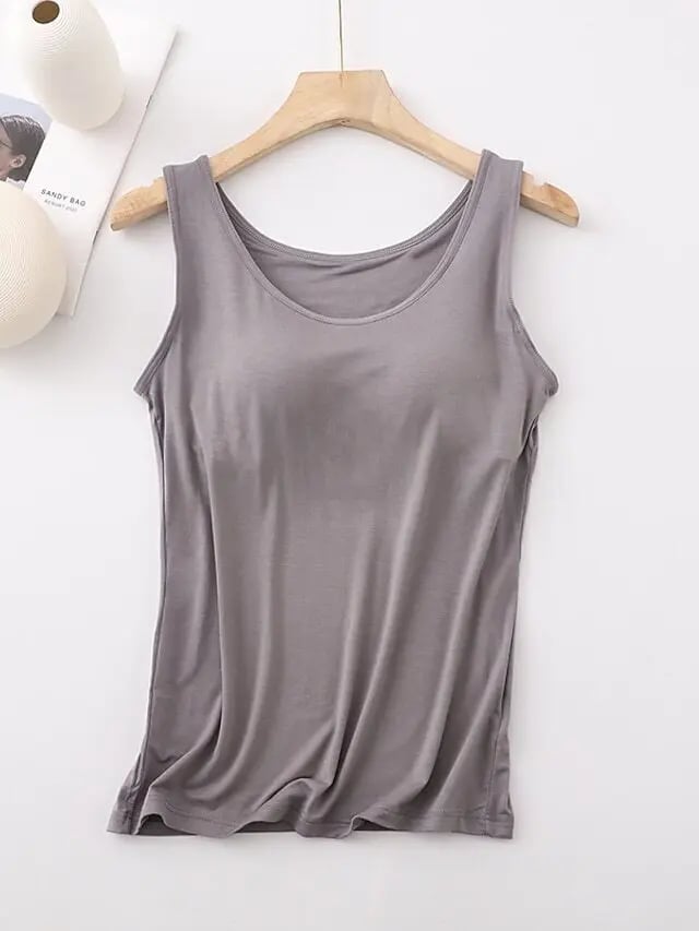 Women's Tank Top with Built-In Bra, Sleeveless Casual Basic Round Neck Regular