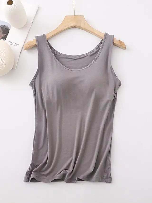 Women's Tank Top with Built-In Bra, Sleeveless Casual Basic Round Neck Regular