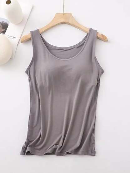 Women's Tank Top with Built-In Bra, Sleeveless Casual Basic Round Neck Regular