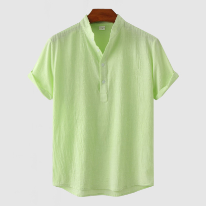 Men's Stand Collar Cotton Linen Short Sleeve Shirt