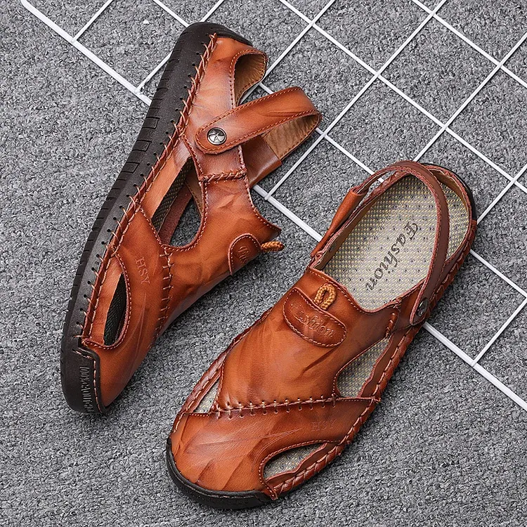 🔥On This Week Sale 70% OFF🔥Mens Casual Comfy Leather Slip On Sandals, Comfy Orthopedic Walking Shoes