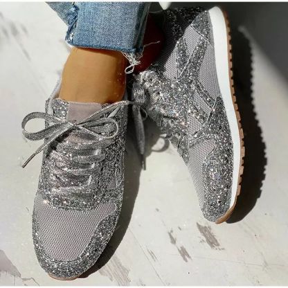 New Flat Mesh Rhinestone Sneakers
