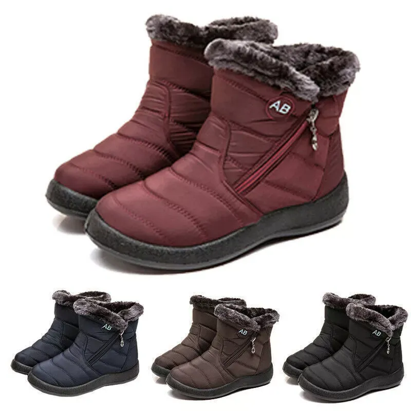 Winter Waterproof Women Shoes Snow Boots Fur-lined Slip On Warm Ankle Size