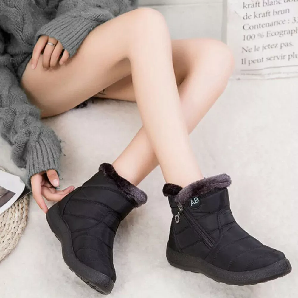 Winter Waterproof Women Shoes Snow Boots Fur-lined Slip On Warm Ankle Size
