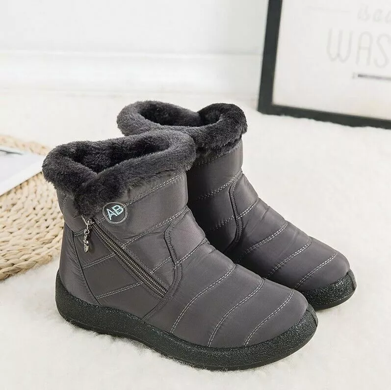 Winter Waterproof Women Shoes Snow Boots Fur-lined Slip On Warm Ankle Size