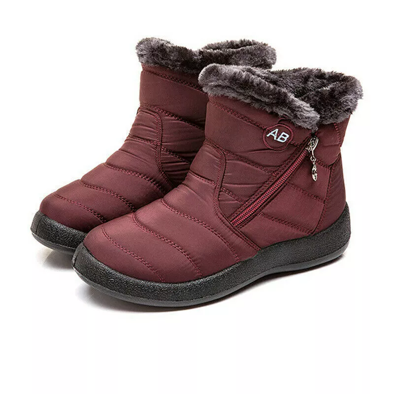 Winter Waterproof Women Shoes Snow Boots Fur-lined Slip On Warm Ankle Size