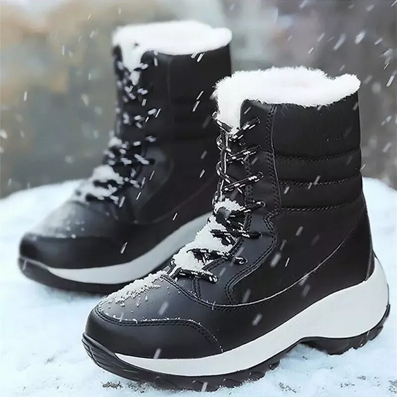 Waterproof Winter Women Shoes Snow Boots Fur-lined Warm Slipon Casual Ankle Size
