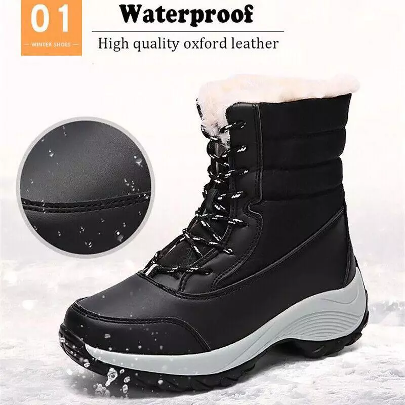 Waterproof Winter Women Shoes Snow Boots Fur-lined Warm Slipon Casual Ankle Size