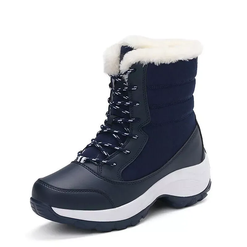Waterproof Winter Women Shoes Snow Boots Fur-lined Warm Slipon Casual Ankle Size
