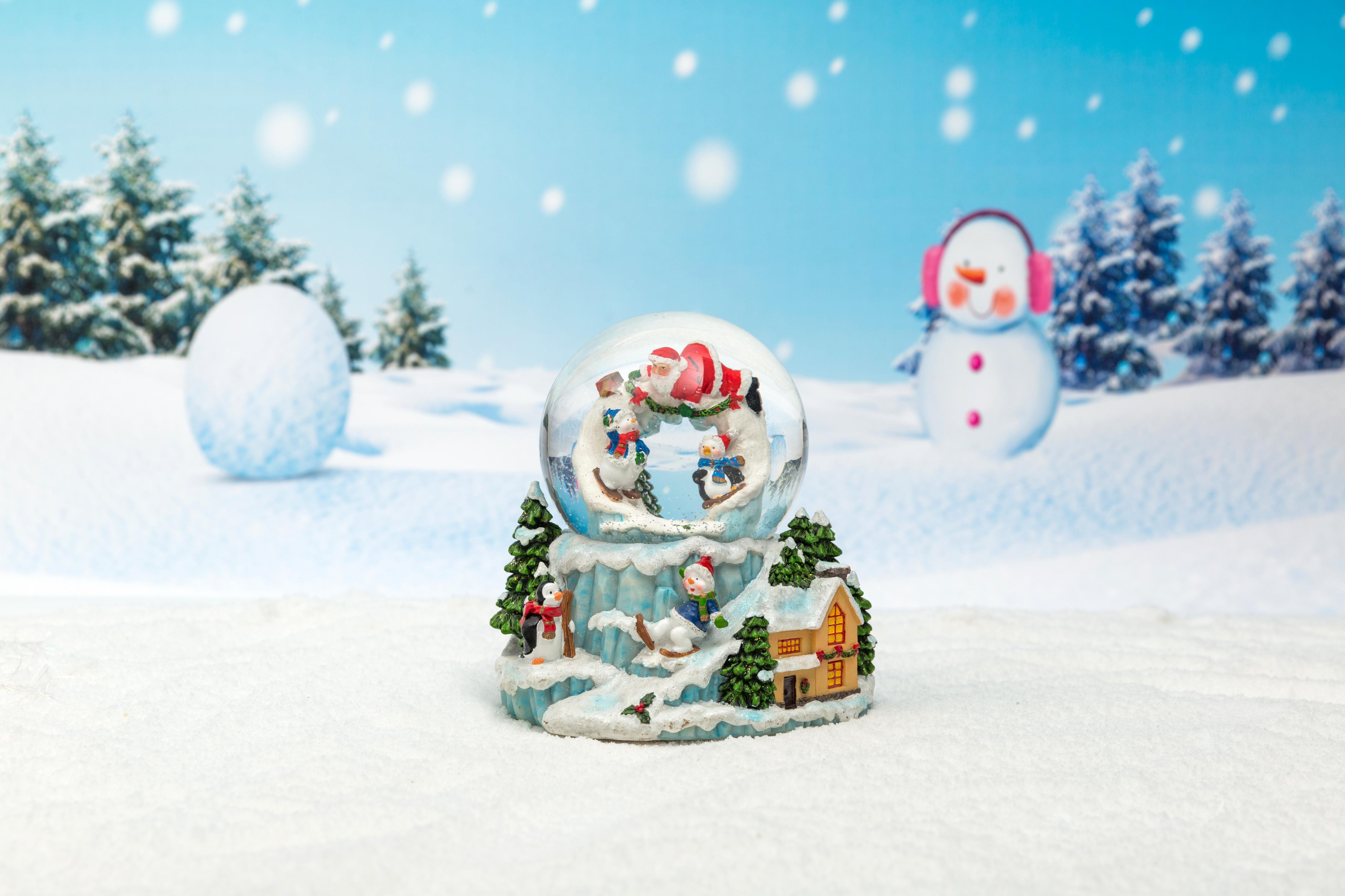 Christmas Snow Globe: 100mm Penguin Ski Base Waterball