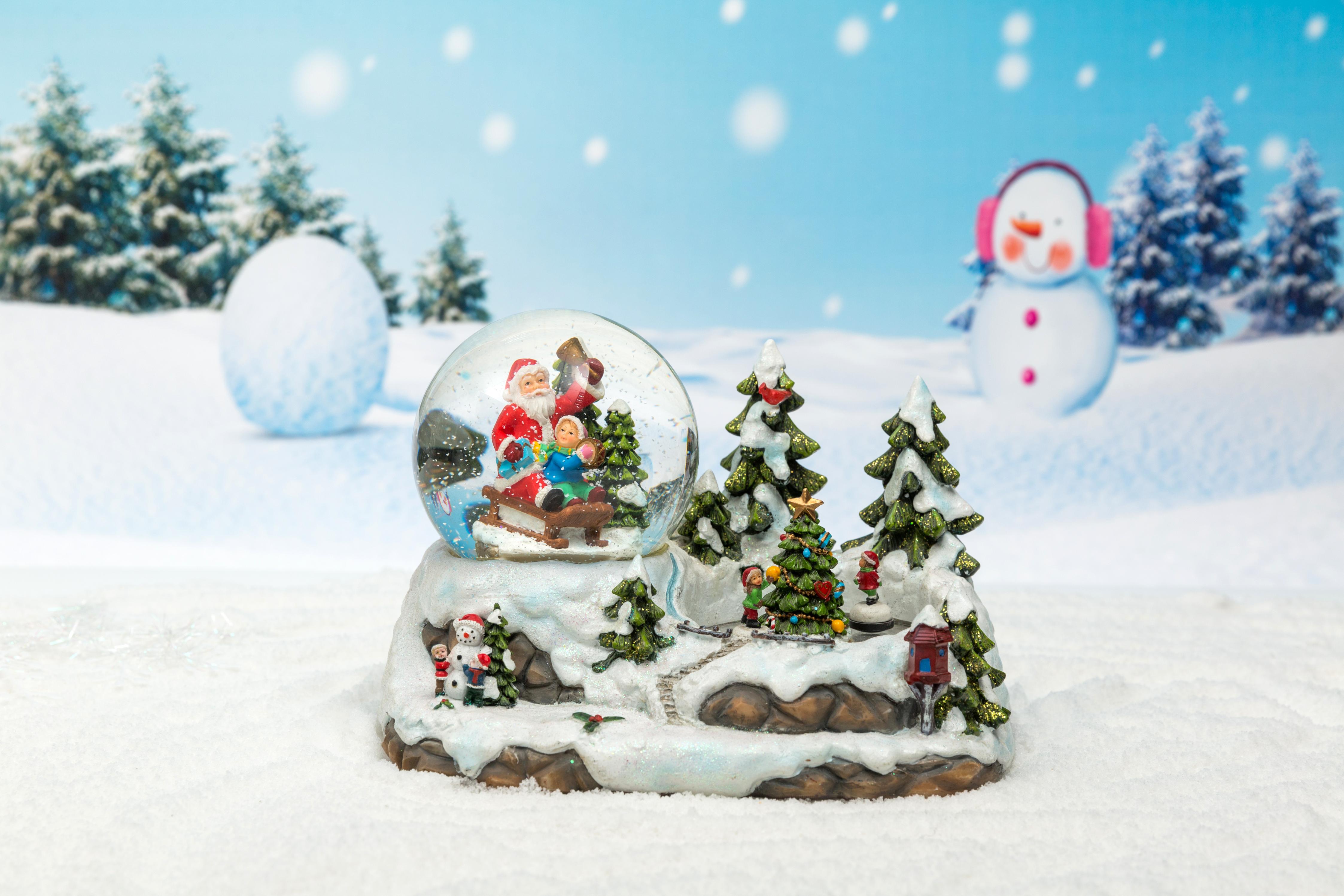 Christmas Snow Globe: 100mm Mirror-bottomed Santa Claus Christmas Scene Waterball