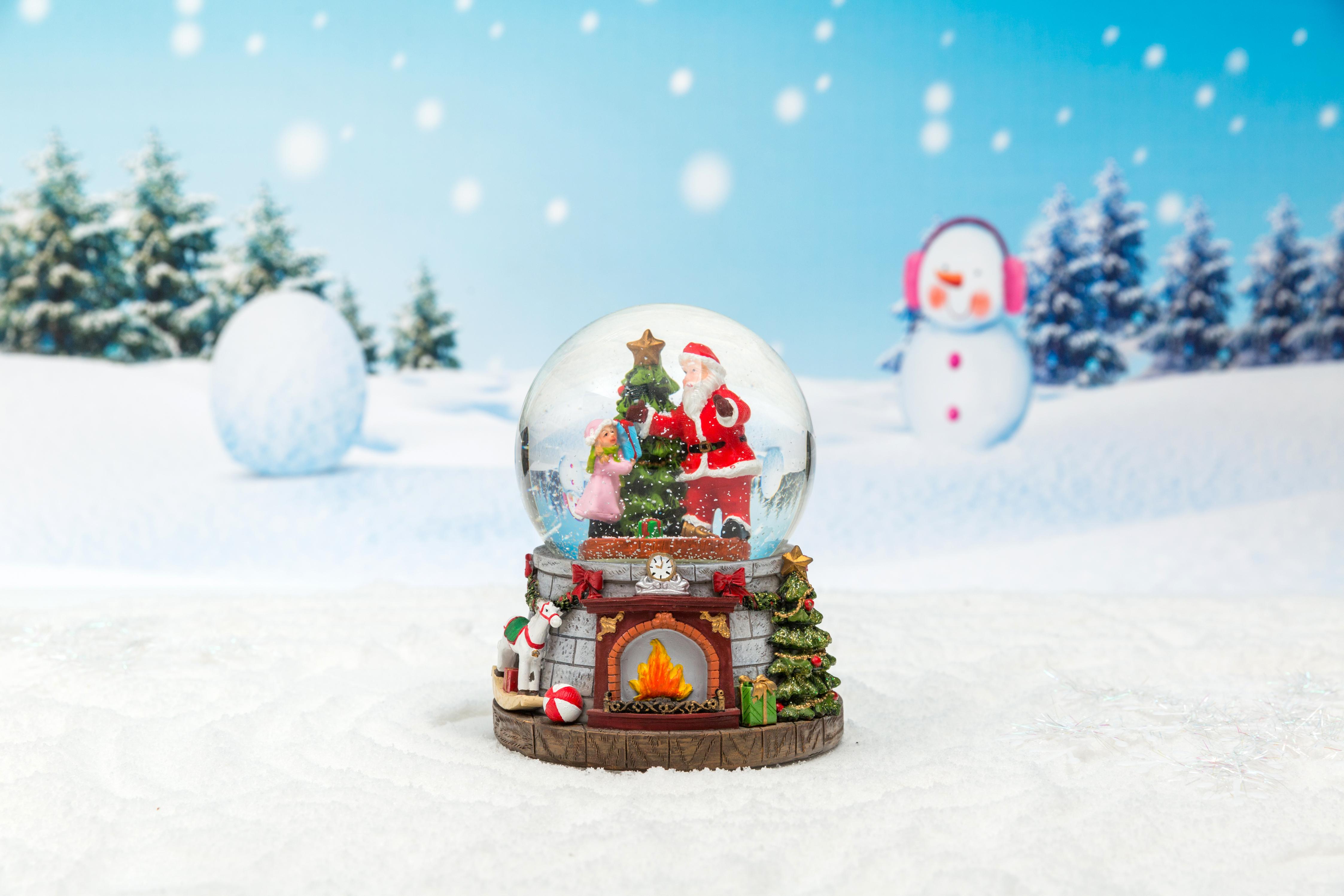 Christmas Snow Globe/Decorations: 100/120/135/150mm Fireplace Base&Santa Claus Waterball / Fireplace Christmas Decoration