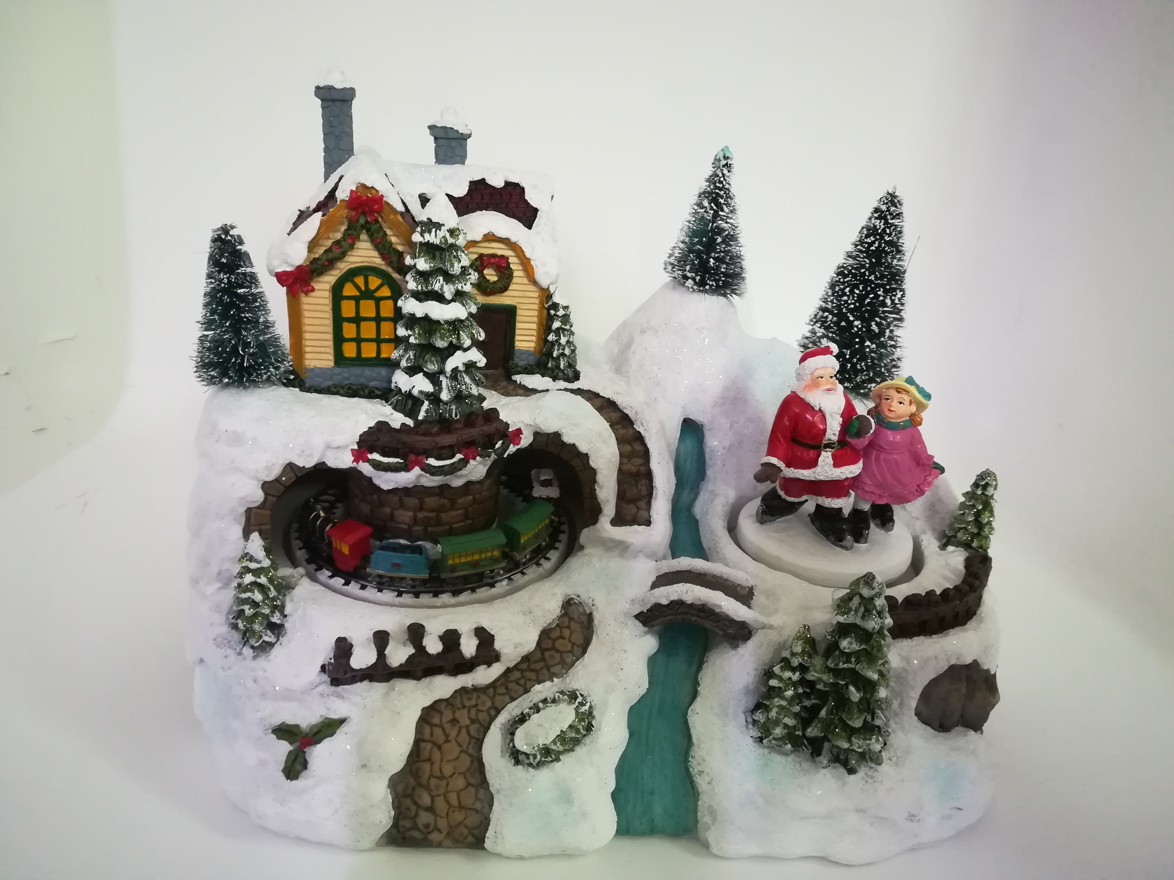 Christmas Snow Globe/Decorations: Train Crosses Cave Snow Scene Decoration/80mm Waterball