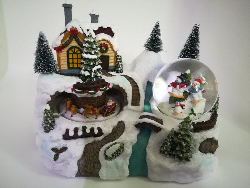 Christmas Snow Globe/Decorations: Train Crosses Cave Snow Scene Decoration/80mm Waterball