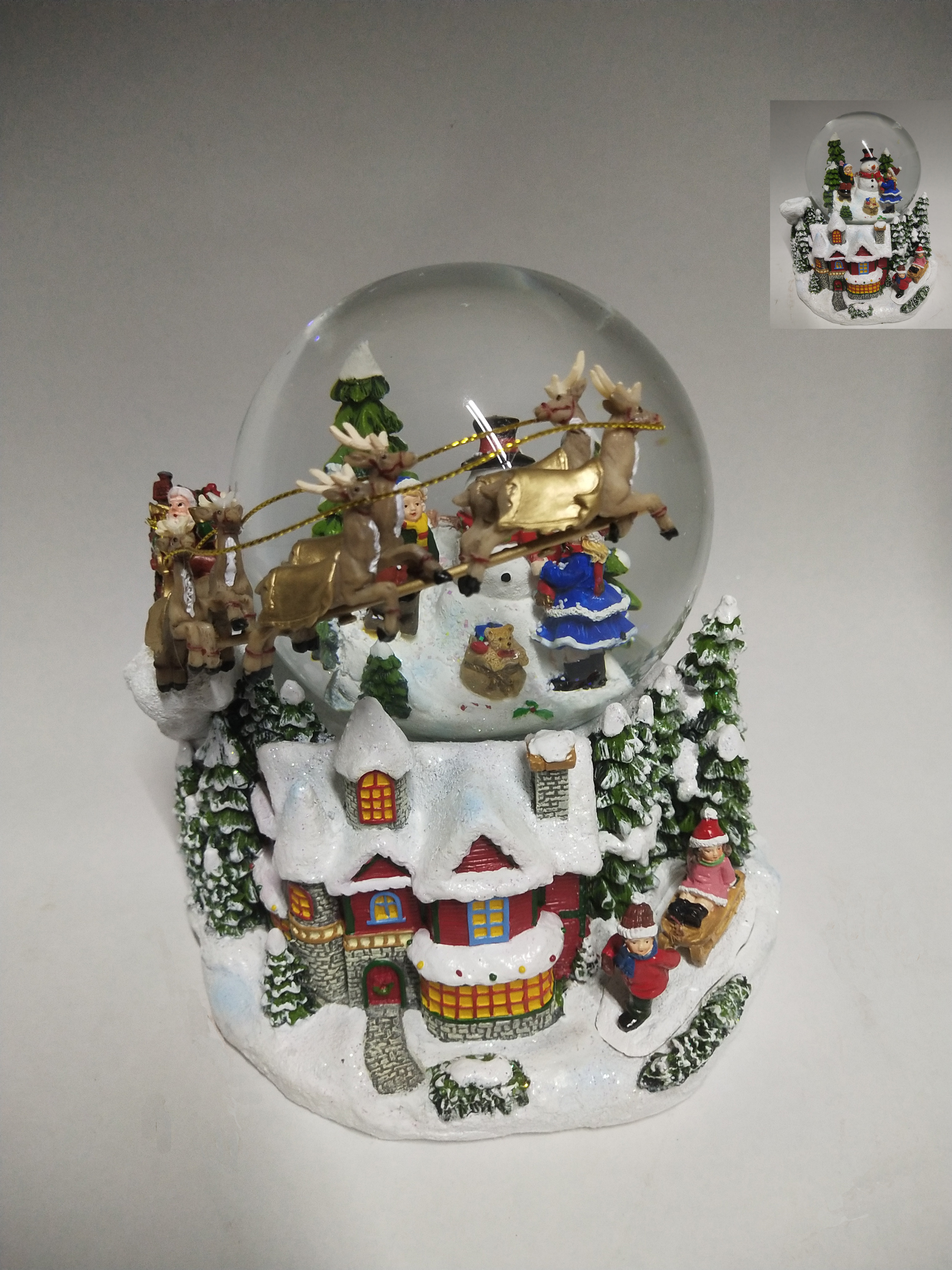 Christmas Snow Globe: 120mm Flying Deers Pulling Santa Claus&House Scene Waterball