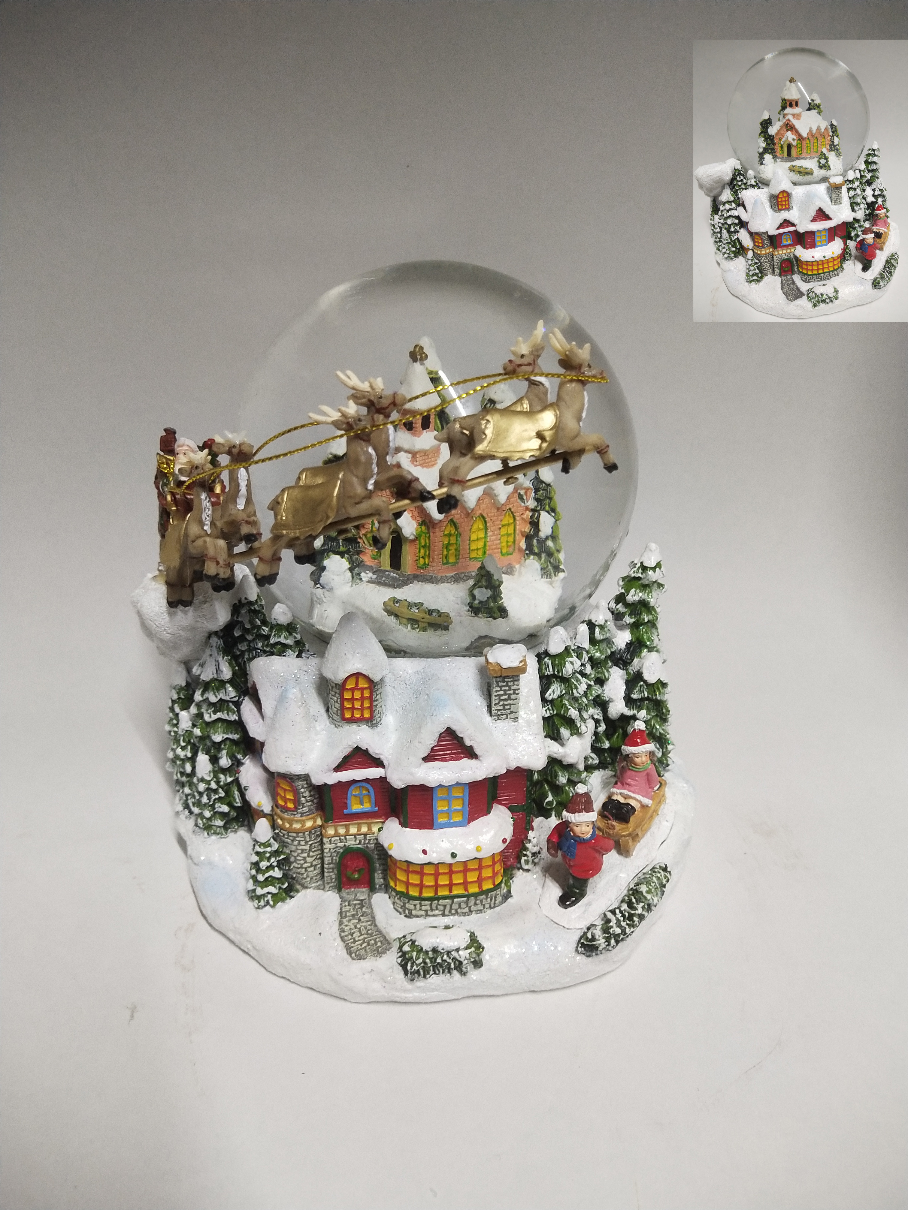 Christmas Snow Globe: 120mm Flying Deers Pulling Santa Claus&House Scene Waterball