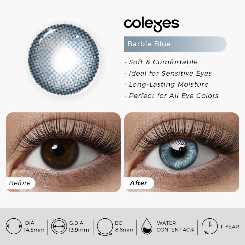 Coleyes Barbie Blaue farbige Jahreskontaktlinsen mit Sehstärke - image 13