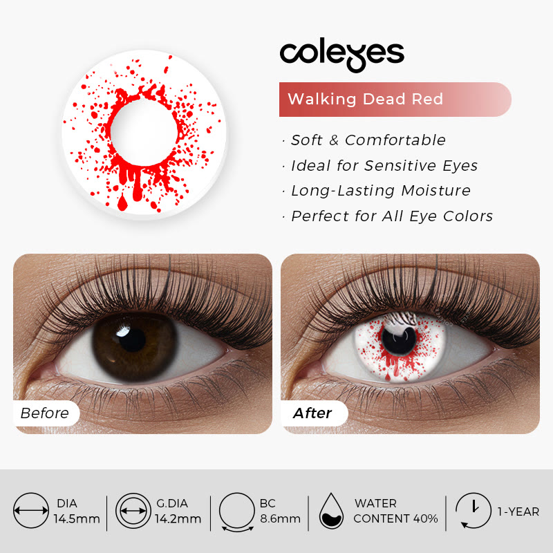 Coleyes „The Zombie Walking Dead“ Rote Cosplay-Kontaktlinsen mit Sehstärke für das Jahr - image 4