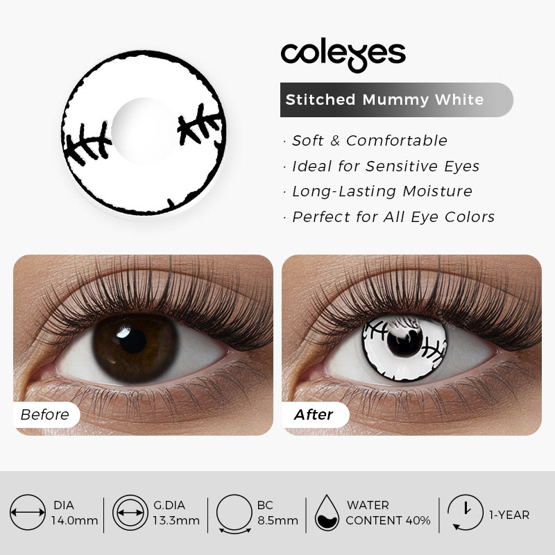 Coleyes – Weiße, genähte Mumien-Kontaktlinsen mit Sehstärke für Cosplay-Jahreslinsen - image 4