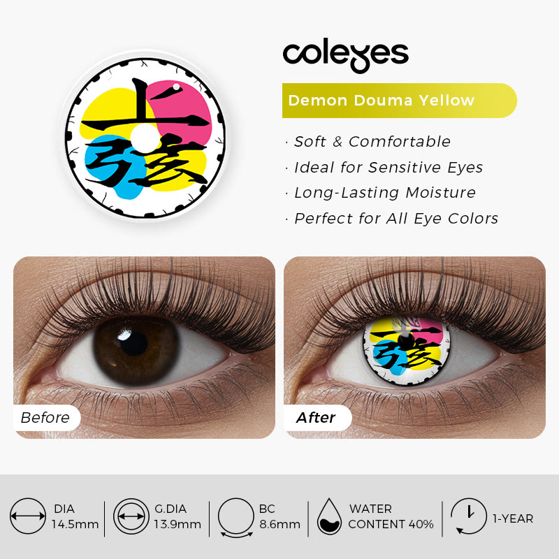 Coleyes Dämon Douma Gelbe Jahreskontaktlinsen mit Sehstärke für Cosplay - image 4