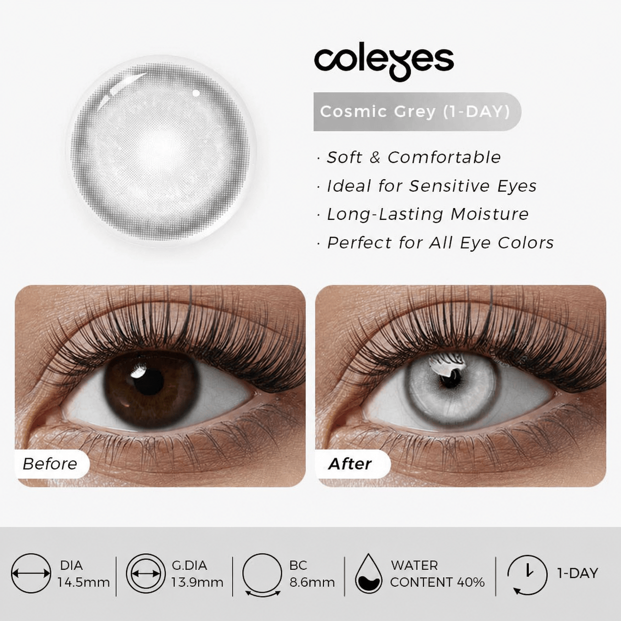 Coleyes Cosmic Grey Farbige Kontaktlinsen mit Korrektur für Cosplay | 1 Tag – 10 Stück - image 11
