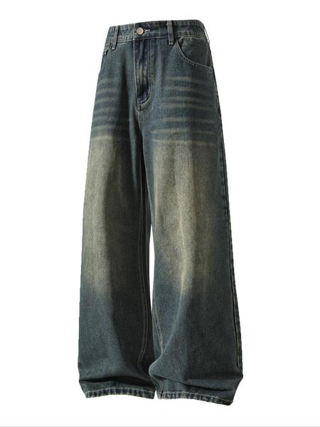 Men's Solid Color Denim Jeans, Loose Casual Comfy Wide Leg Trousers for Daily Wear, Woven Bottoms for All Seasons
