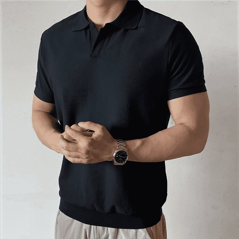 🌟 Men's Ribbed Collar Short-Sleeve Polo Shirt