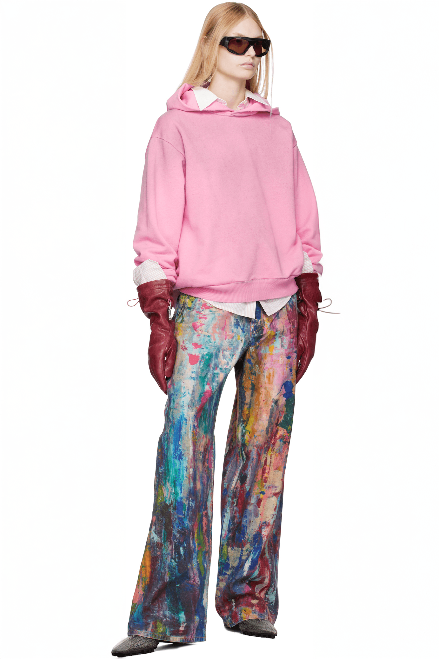 Unisex Colorblock Denim - Oil Painting Effect Relaxed Fit Pants