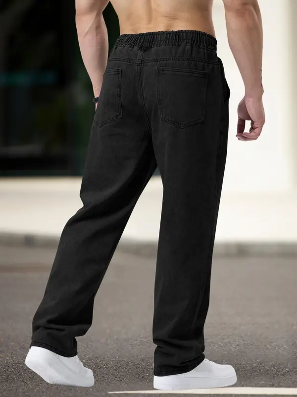 Men's Regular Fit Patched Drawstring Waist Jeans