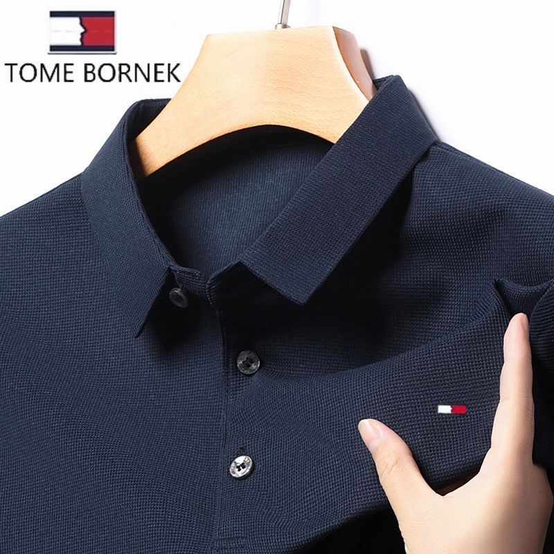 Genuine Tommy Tommy Men'S Short Sleeve T-Shirt Summer Lapel Mercerated Cotton Thin Half Sleeve Business Casual Top