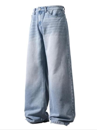 Men's Solid Color Denim Jeans, Loose Casual Comfy Wide Leg Trousers for Daily Wear, Woven Bottoms for All Seasons