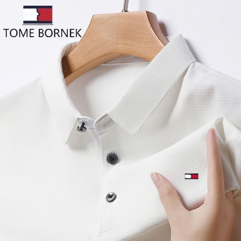 Genuine Tommy Tommy Men'S Short Sleeve T-Shirt Summer Lapel Mercerated Cotton Thin Half Sleeve Business Casual Top
