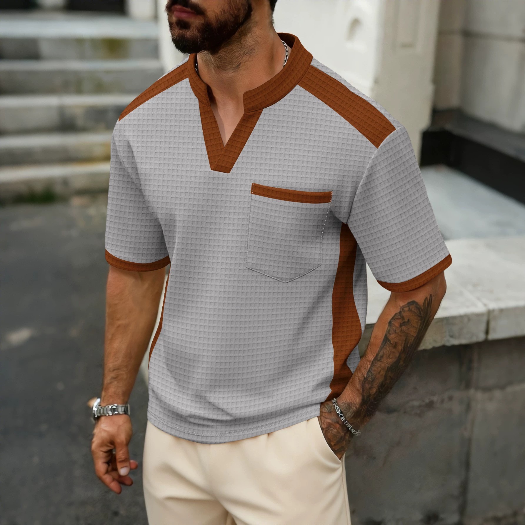 Men's Waffle Color Block Short Sleeve T-Shirt