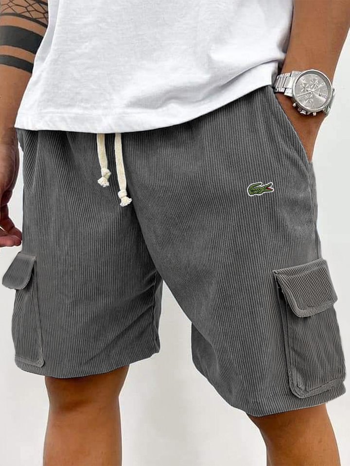 Men's corduroy fashion multi-pocket lace-up practical casual work shorts