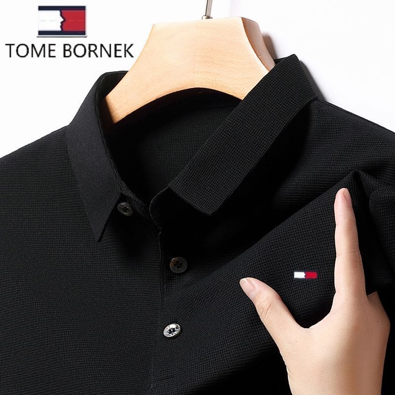 Genuine Tommy Tommy Men'S Short Sleeve T-Shirt Summer Lapel Mercerated Cotton Thin Half Sleeve Business Casual Top