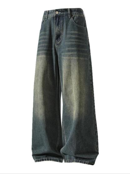 Men's Solid Color Denim Jeans, Loose Casual Comfy Wide Leg Trousers for Daily Wear, Woven Bottoms for All Seasons